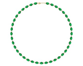 925 Silver Lab Emerald Tennis Necklace: Yellow Gold Plated, Handmade