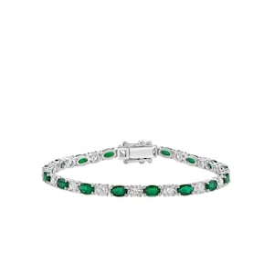 Gold Plated Sterling Silver Lab Emerald Tennis Bracelet: May Birthstone