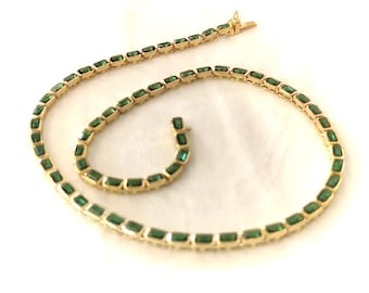925 zilveren geelgouden vergulde lab emerald tennisketting