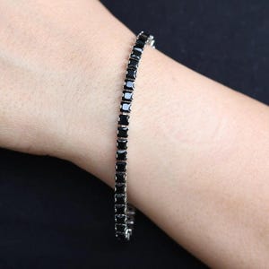 14k gold plated silver Black Square Thin Tennis Bracelet With Black Rhodium Plating Sterling Silver 925,Black Diamonds,Christmas gift women