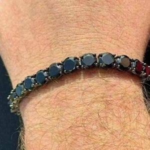 18K Black Diamond Tennis Bracelet With Black Rhodium Plating In Sterling Silver 925, Black Diamonds,Christmas gift&#39;s,Black Gemstone Bracelet