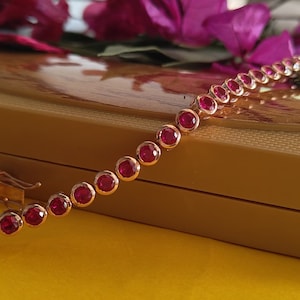 18K Ruby Bezel Set Tennis Bracelet,Natural ruby Tennis Bracelet,Ruby Tennis Bracelet,July Birthstone Bracelet,Layering Bracelet For Women