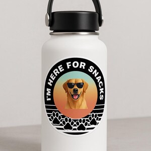 Funny Dog Sticker, Im Here for Snacks Golden Retriever Decal, Cute Pet Lover Gift for Laptops, Water Bottles, and Notebooks