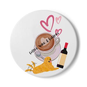 Cute Coffee and Wine Ceramic Coaster, Dog Lovers Gift, Home Decor, Kitchen Accessories, Cute Coaster Set
