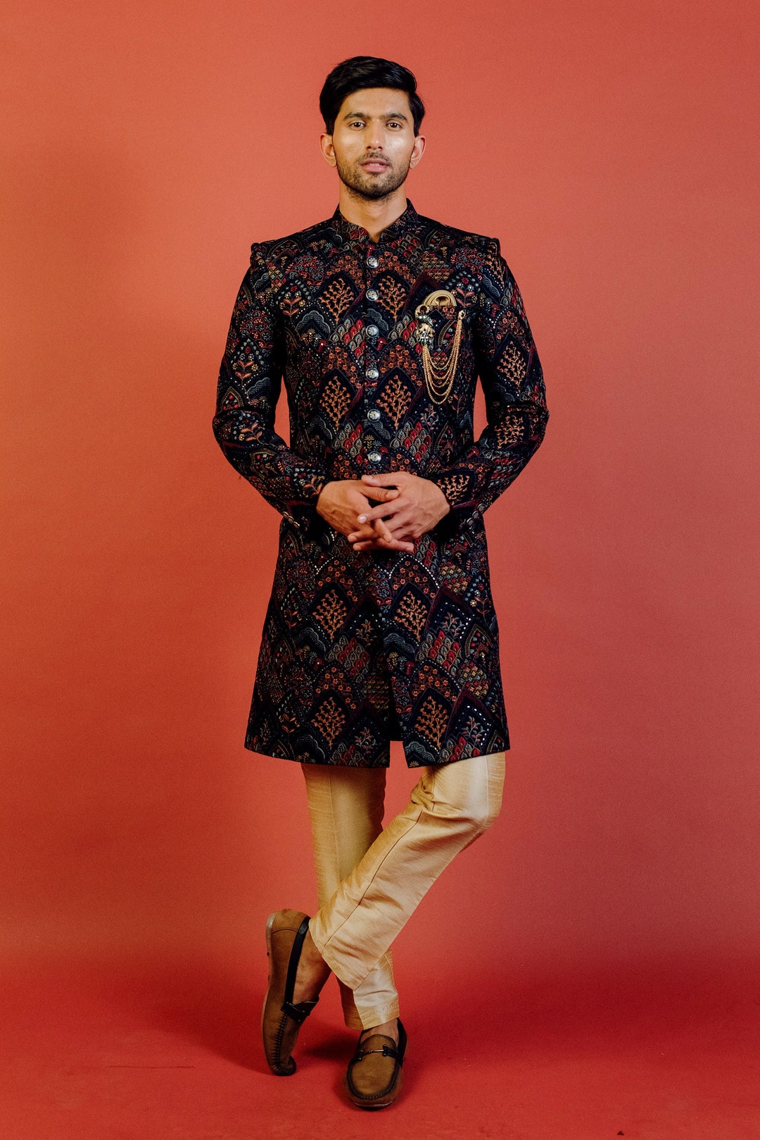 CHIKANKARI Indo Western Suit Set Inc. Mandarin Collar Suit Etsy