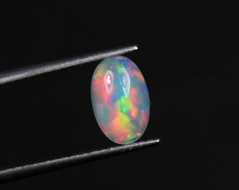 Opal Gemstone Cabochon, Natural Rainbow Fire Opal, Ethiopian White Opal, Multi Color Opal, Wire Wrapping Cabs, October Birthstone, 1.1 Cts,