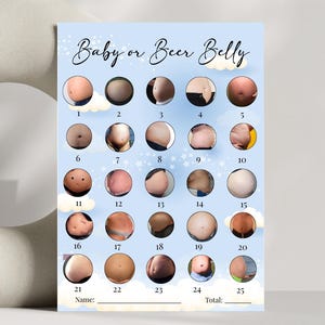 Orsetto di peluche modificabile Baby Shower Baby o Beer Belly Game, decorazioni per feste, palloncini boho blu e bianchi, bundle di modelli digitali, BSG002