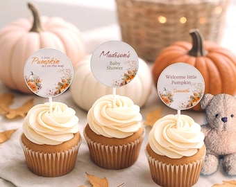 Pumpkin Baby Shower Cupcake Toppers, Fall Theme (Printable Digital Template)
