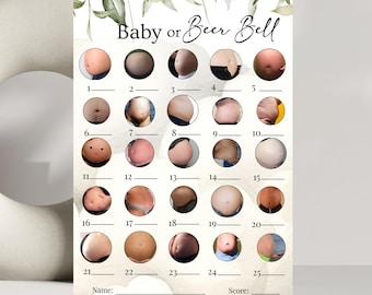 Editable Gender Neutral Teddy Baby Shower Baby or Beer Belly Game, Party Decor, Brown Boho Balloons, Digital Template Bundle, BSG001
