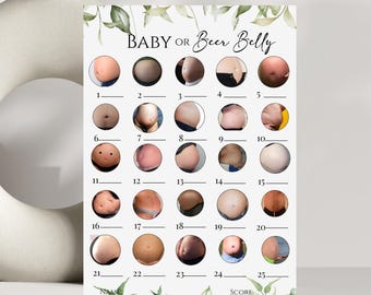 Editable We Can Bearly Wait Baby Shower Baby or Beer Belly Game, Party Decoration, Boho Teddy Bear, Digital Template Bundle, BSG005
