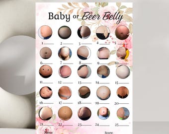 Blush Pink Girl Floral Baby Shower Baby or Beer Belly Game, Party Decoration, Editable Digital Printable Template Bundle, BSG008