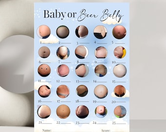 Editable Teddy Bear Boy Baby Shower Baby or Beer Belly Game, Party Decor, Blue and White Boho Balloons, Digital Template Bundle, BSG002