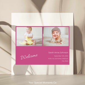 Anuncio de nacimiento con tarjeta de agradecimiento, tarjeta de nacimiento con foto imprimible, tarjeta de agradecimiento de baby shower, minimalista, descarga instantánea, personalizable