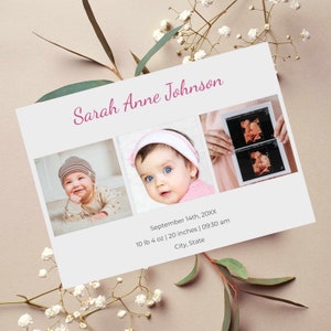 Anuncio de nacimiento minimalista y tarjeta de agradecimiento, tarjeta de nacimiento con foto imprimible, tarjeta de agradecimiento de baby shower, descarga instantánea, personalizable