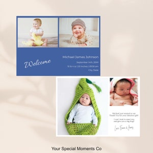 Anuncio de nacimiento con tarjeta de agradecimiento, tarjeta de nacimiento con foto imprimible, tarjeta de agradecimiento de baby shower, minimalista, descarga instantánea, personalizable