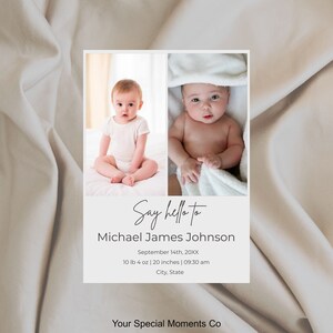 Anuncio de nacimiento del recién nacido y tarjeta de agradecimiento, tarjeta de nacimiento con foto imprimible, tarjeta de agradecimiento de baby shower, descarga instantánea, personalizable