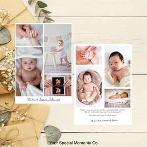 Anuncio de nacimiento minimalista y tarjeta de agradecimiento, tarjeta de nacimiento con foto imprimible, tarjeta de agradecimiento de baby shower, descarga instantánea, personalizable