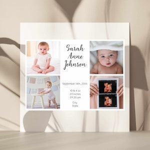 Anuncio de nacimiento minimalista y tarjeta de agradecimiento, tarjeta de nacimiento con foto imprimible, tarjeta de agradecimiento de baby shower, descarga instantánea, personalizable