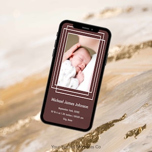 Anuncio de nacimiento móvil personalizable, tarjeta de nacimiento con foto imprimible, tarjeta de agradecimiento de baby shower, descarga instantánea, electrónica digital