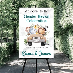 Boho Baby Animals Gender Reveal Welcome Sign, Gender Neutral Baby Sign, Gender Reveal Invite Template, Printable Editable Instant Download