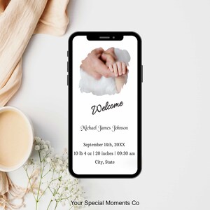 Anuncio de nacimiento móvil, tarjeta de nacimiento con foto imprimible, tarjeta de agradecimiento de baby shower, descarga instantánea, electrónica digital personalizable