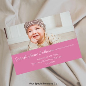 Anuncio de nacimiento del recién nacido y tarjeta de agradecimiento, tarjeta de nacimiento con foto imprimible, tarjeta de agradecimiento de baby shower, descarga instantánea, personalizable