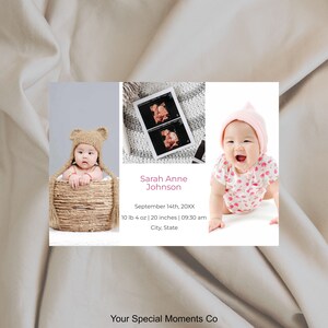 Anuncio de nacimiento con tarjeta de agradecimiento, tarjeta de nacimiento con foto imprimible, tarjeta de agradecimiento de baby shower, minimalista, descarga instantánea, personalizable