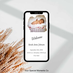 Anuncio de nacimiento móvil, tarjeta de nacimiento con foto imprimible, tarjeta de agradecimiento de baby shower, descarga instantánea, electrónica digital personalizable