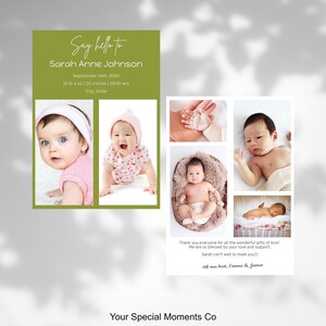 Anuncio de nacimiento y tarjeta de agradecimiento, tarjeta de nacimiento con foto imprimible, tarjeta de agradecimiento de baby shower, descarga instantánea, minimalista personalizable