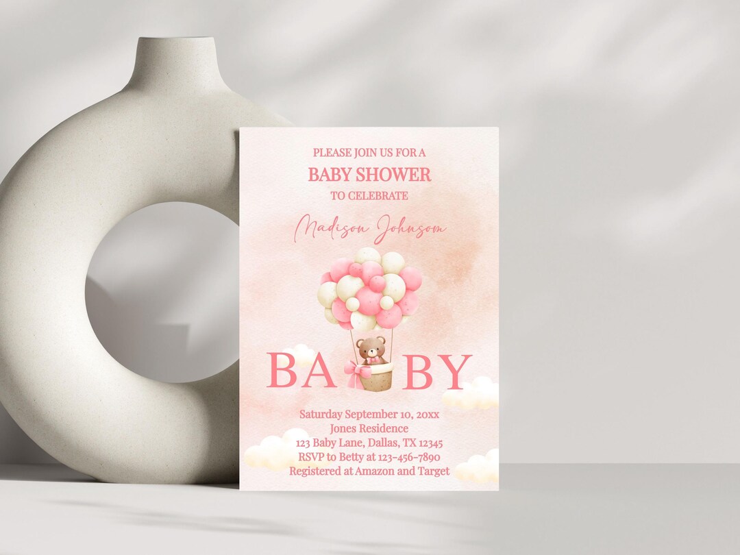 Editable Teddy Bear Girl Baby Shower Invitation Bundle, Invite Party ...