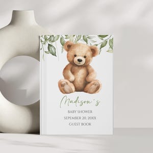 Cahier de notes modifiable We can Bearly Wait Baby Shower à couverture rigide, ours en peluche bohème, modèle numérique imprimable, BSG005