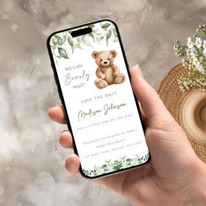 We Can BearlyWaist Babyparty bearbeitbar Save The Date Bundle, Partydekoration, Boho Teddybär, Digitale Vorlage Bundle, BSG006