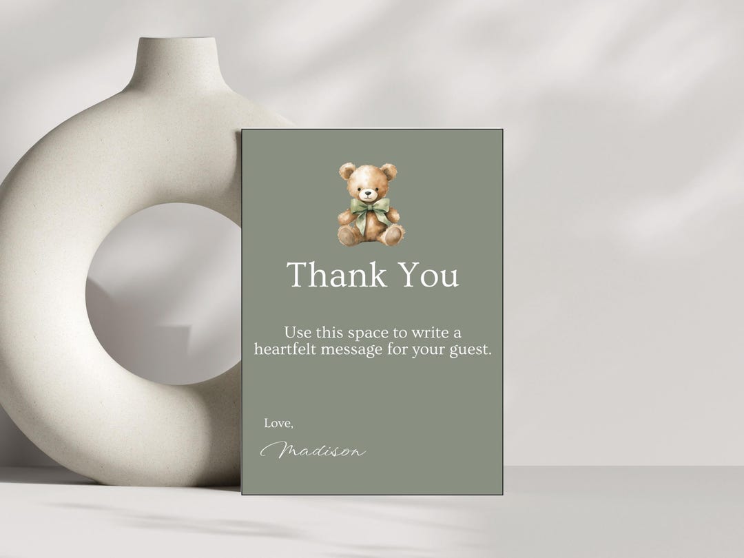 Editable Gender Neutral Boy Girl Baby Shower Thank You Card Note ...