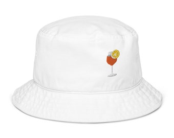 Organic Bucket Hat with Aperol Spritz Glass | Spritz Glass Cocktail Embroidered  | Cocktail Lovers Gift Ideas