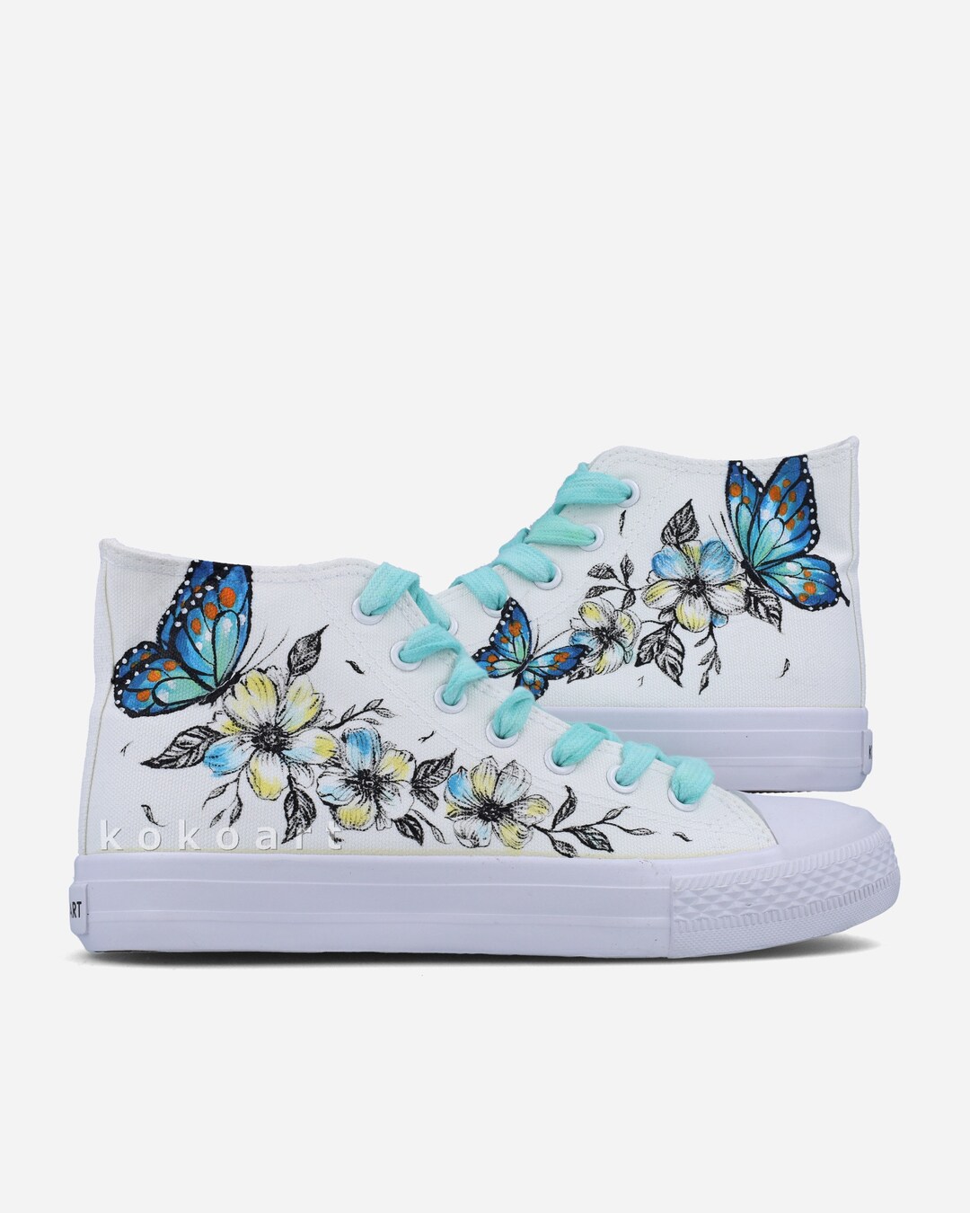 Yellow Butterfly Pattern Print Canvas Shoes