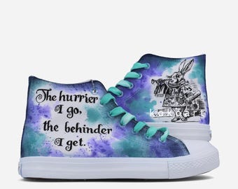 Hand Painted Alice in Wonderland Canvas Shoes – White Rabbit Design
