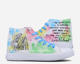Hand Painted Alice in Wonderland Shoes – Custom Illustration Canvas