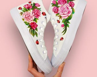 Pink Roses Hand PAINTED canvas shoes - Floral shoe hand painted