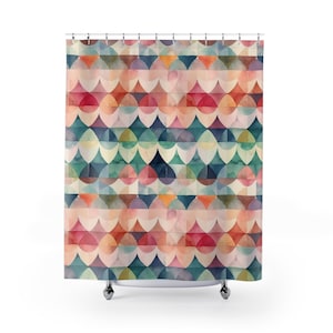 Tenda da doccia geometrica acquerello, tenda da doccia multicolore, arredamento bagno acquerello, forme, tenda da doccia fantasia, designer