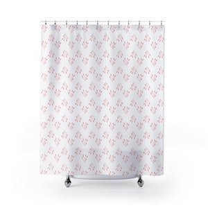Minimalist Coquette Pink Flower Shower Curtain, Pink Bathroom decor, College dorm shower curtains, Preppy, Aesthetic, Cute shower curtain