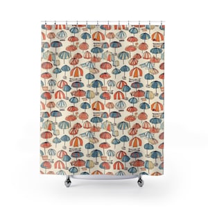 Beach Umbrella Boho Shower Curtains, Boho Shower Curtain, Beach House decor ideas, Beach House, Bathroom Decor, Watercolor, Artistic curtain