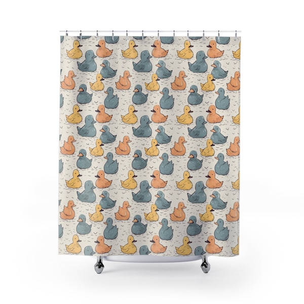 Boho Aesthetic Rubber Duck Shower Curtain Watercolor, Artistic, Designer Shower curtain, Childrens, Beach House, Guest Room, Duck, Adorable