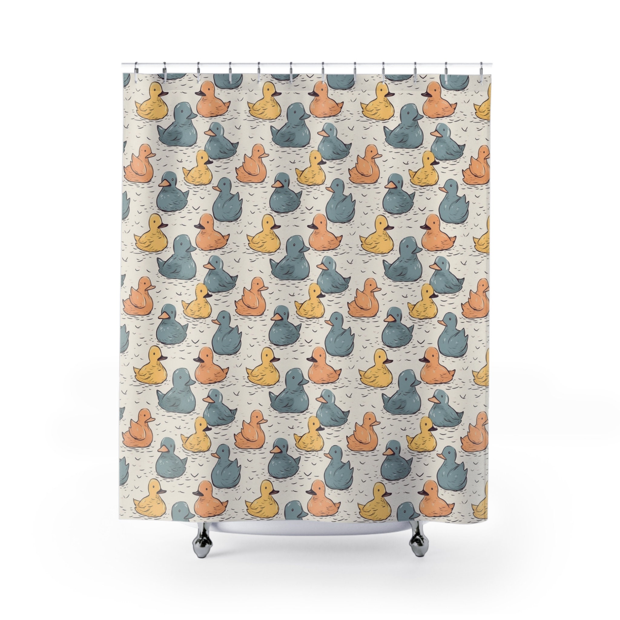 Boho Aesthetic Rubber Duck Shower Curtain Watercolor, Artistic