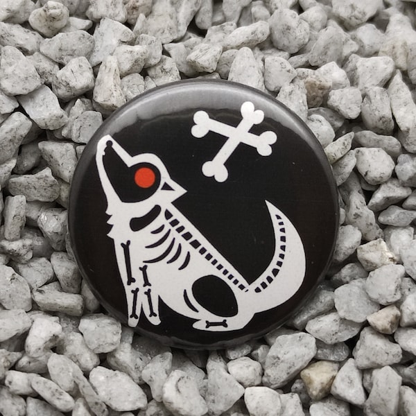 Gothic Skelett Knochen Hund Button Pin 25mm