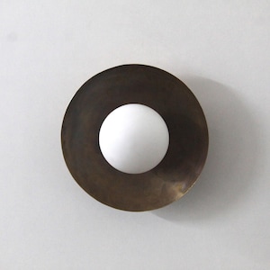 Brass Wall Sconce Solid Opal Globe Mid Century Lighting 10-Inch