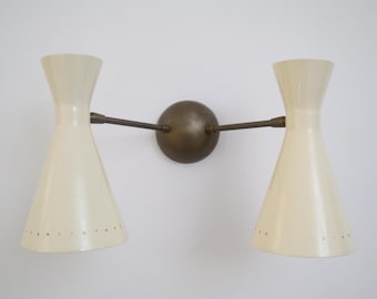 Moderne dubbele wandlamp massief messing uit het midden van de eeuw voor slaapkamer
