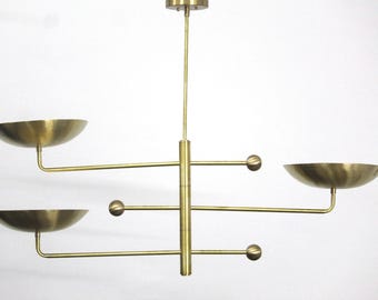 Linear Chandelier In Brass Contemporary Ceiling Light With Multi-Arm Design