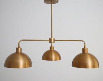 3 Arm Full Brass Chandelier Handmade Mid Century Modern Ceiling Light