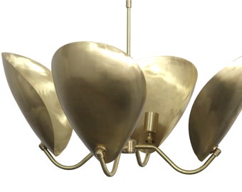 Messing Kronleuchter: Mid Century Modern Geschwungene 4-flammige Pendelleuchte