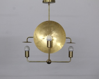 Handcrafted Gleaming Elegance Mid Century Brass Dish Chandelier